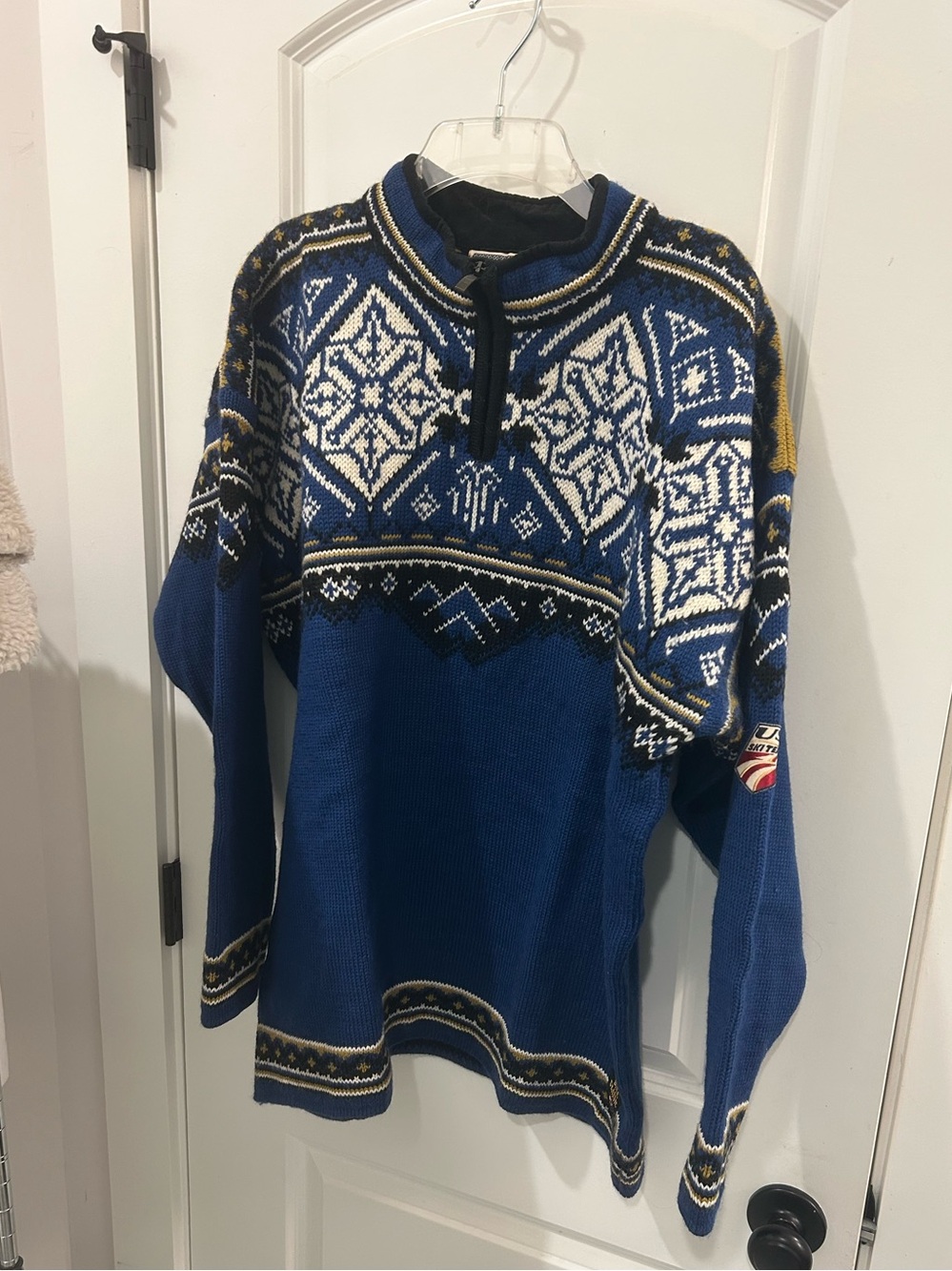Dale of Norway Royal Blue Nordic Zip-Front Sweater with White & Gold Accents